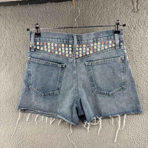 Madewell Perfect Vintage Jean Shorts Embroidered Daisy Size 27 Boho Chic 70s - Picture 3 of 16